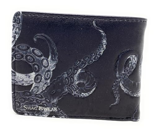 Shag Wear Octopus Men and Teen Boy's Billfold Wallet Vegan Faux Leather Black2