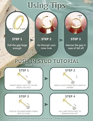 image for LOLIAS 14K Gold Filled Nose Rings 20G Threadless Nose Rings Hoops Stud