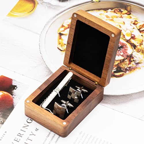 Real Black Walnut Wooden Cufflinks Box,Small Vintage Tie Clip Display Storage Case4