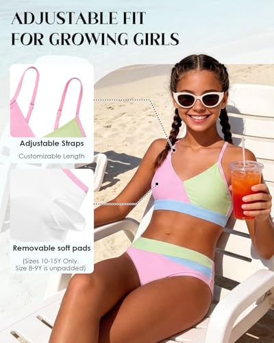 Image of Century Star Teen Girl Swimsuit Two Piece - Color Block Bikini Adjustable Straps Bathing Suit Padded Swimwear