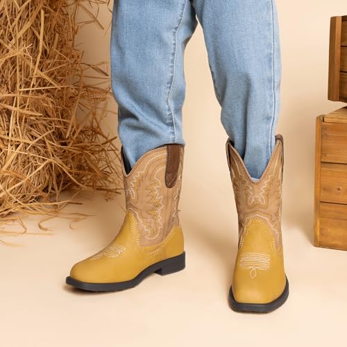 image for DREAM PAIRS Toddler Little Boys Girls Cowboy Boots Kids Western Square