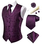 Hi-Tie Dark Purple Waistcoats for Men Formal Silk Paisley Wedding Suit Vest Jacquard Tie Pocket Square Set for Tuxedo