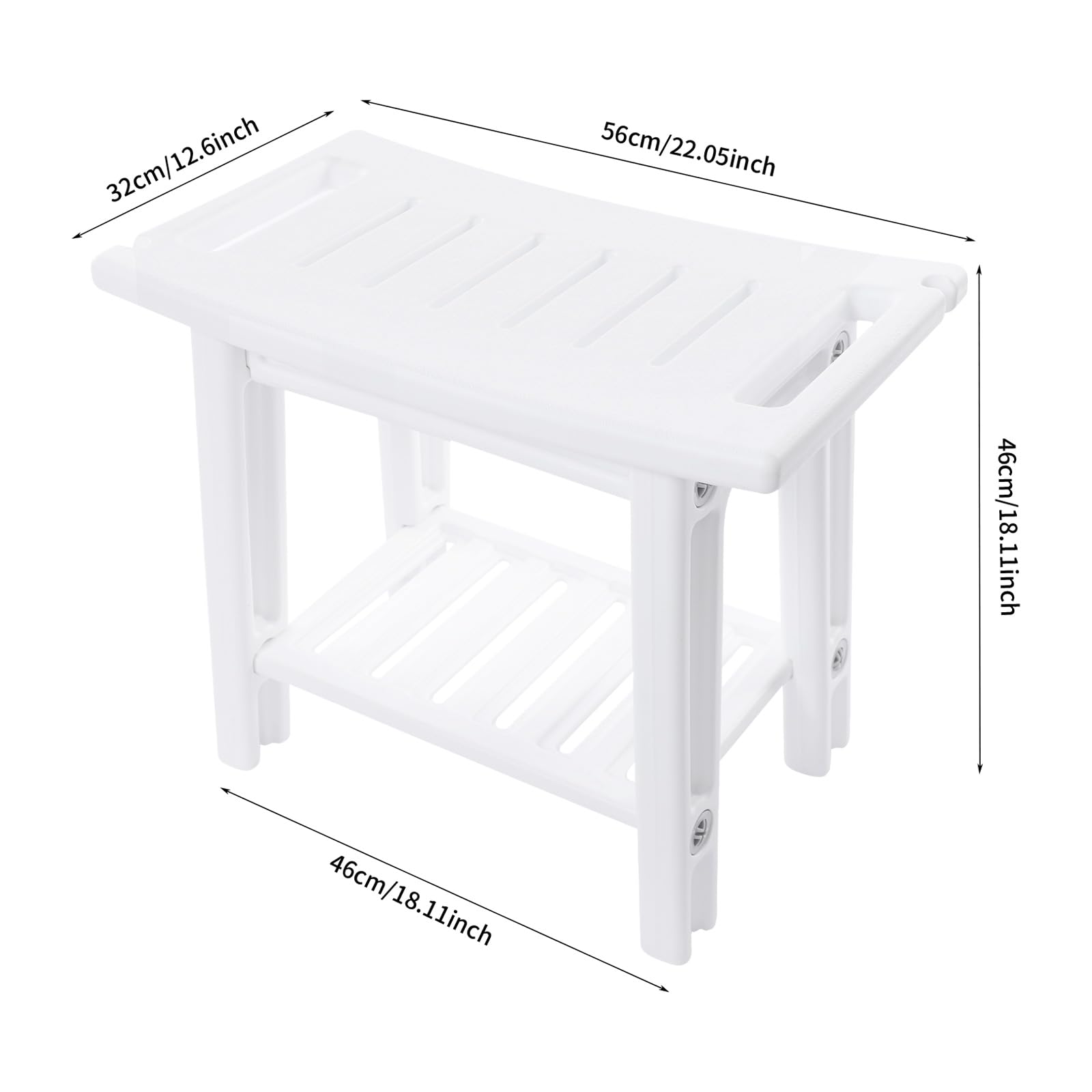 Taburete de ducha de 2 niveles, taburete de baño con soporte para cabezal de ducha, HDPE, taburete de ducha de spa de diseño moderno y ergonómico, color blanco