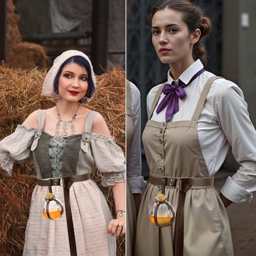 Halloween Renaissance Belt with Witch Bottle, Medieval Renaissance Belts Pirate Viking Belt PU Leather Belts Halloween Accessory for Women Men4