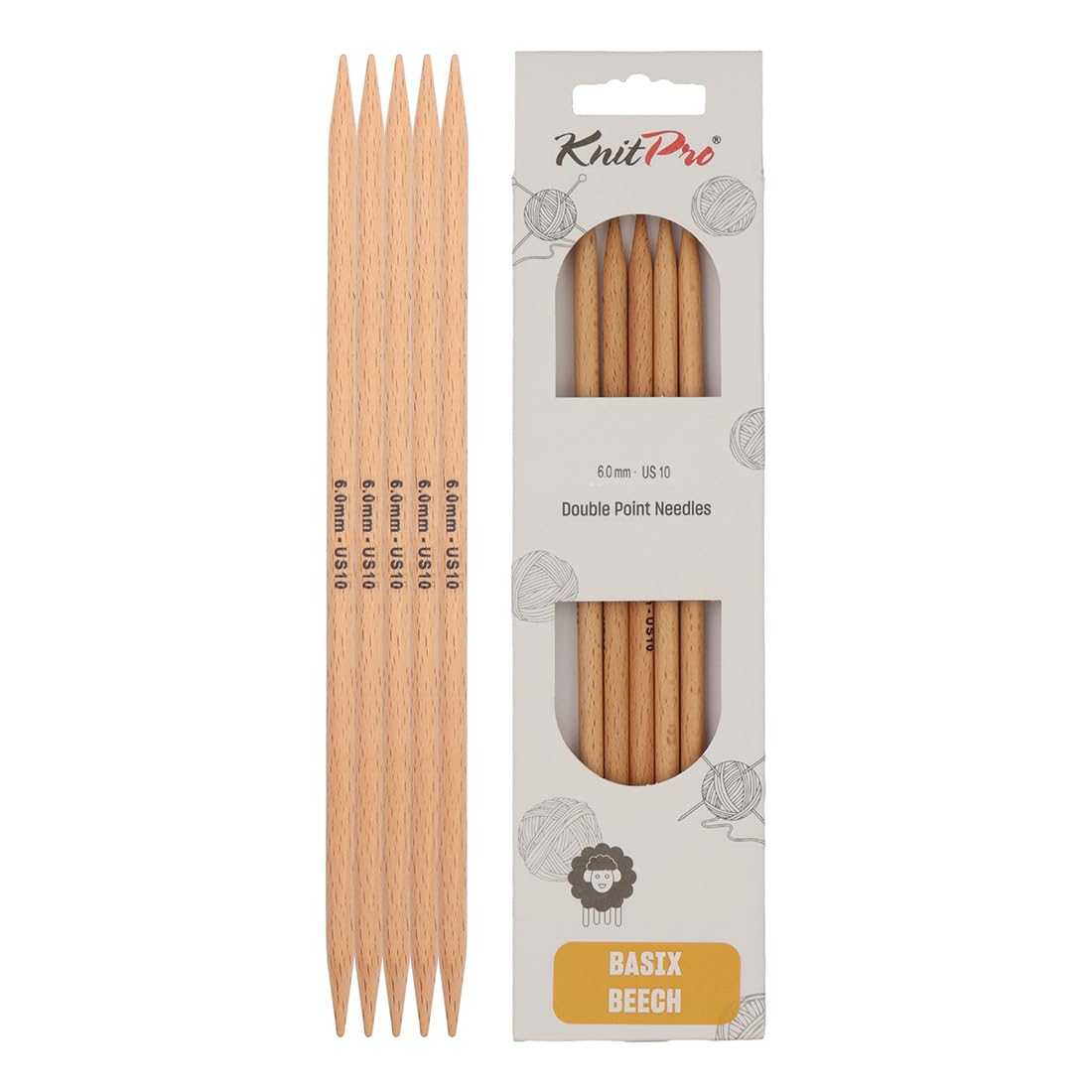 KnitPro Basix Beech Double Pointed Needles 8" (20cm) | 6.00mm