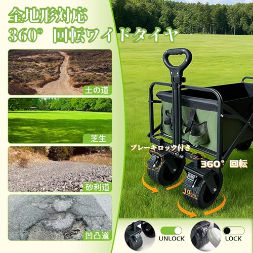 Vividorad キャリーワゴン 【2025強化版 大容量200L 耐荷重175kg 後部展開可】 アウトドアワゴン 大型 キャンプ カート ブレーキ付き コンパクト収納 こども乗せれる 軽量 10cmワイドタイヤ搭載 折りたたみキャリーカート BBQ/釣り/キャンプ/ショッピング/運動会/引っ越しなどに の商品画像 3