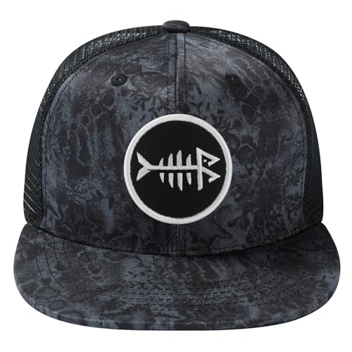 Image of BASSDASH Flat Brim Trucker Cap Adjustable Snapback Hat Mesh Back for Men Women