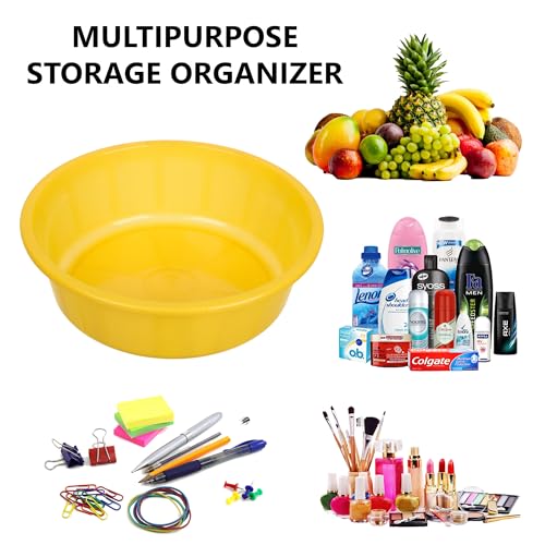 Image of Kuber Industries Plastic Pack Of 3 Desk Organizer|Stationery Organizer Tub|Multipurpose Storage Organizer|Office Supplies Organizer For Pen-Pencil-Staplers-Clips|Desktop Organizer|6 Ltr|Yellow