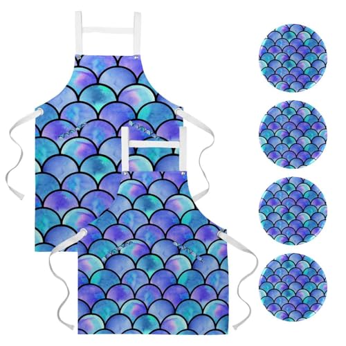 Tabliers de cuisine violets avec 4 broches décoratives
