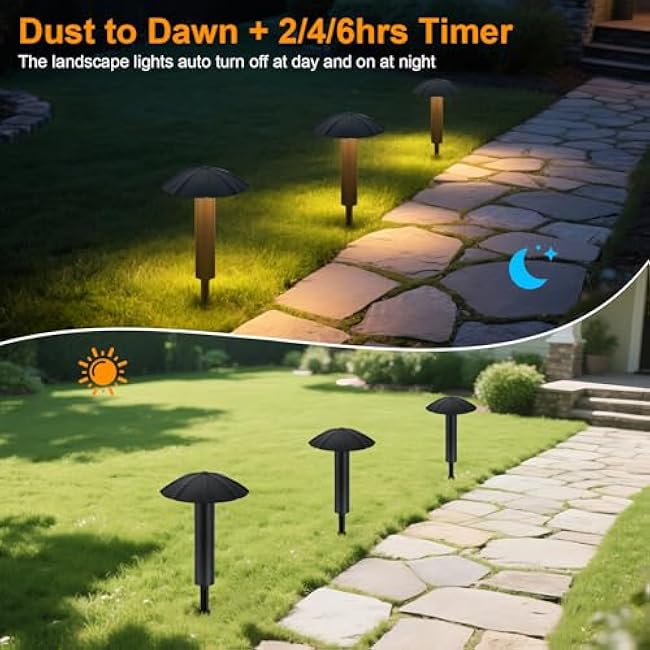Low Voltage Landscape Lighting Kit: 8-Pack All-in-One-Set Easy Setup - Dusk to Dawn Auto On/Off &Timer - 3W Outdoor Waterproof Metal Pathway Lights for Garden Yard Walkway Driveway