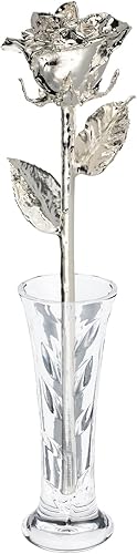 Forever Rose Rosa real bañada en plata Eterna mano sumergida a láser personalizada hermosa flor para siempre de 11 a 12 pulgadas + elegante jarrón