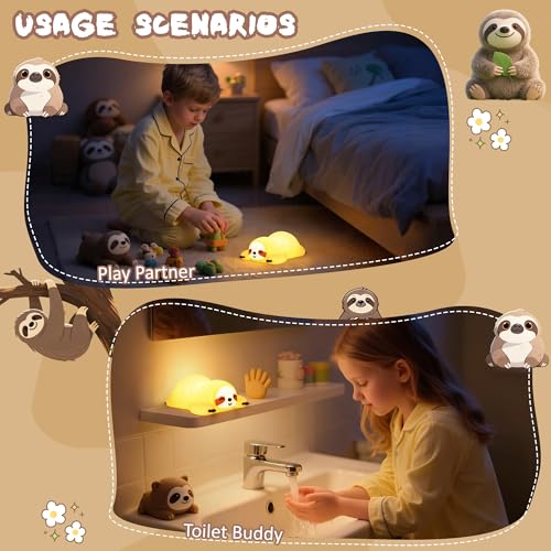 CoolGift Mart Faultier Geschenke, USB wiederaufladbar, niedliche Tier Silikon Nachtlicht, Touch Control & Timer, geeignet für Stillen Lesen Arbeiten Schlaf für Baby Kinder Jugendliche Erwachsene