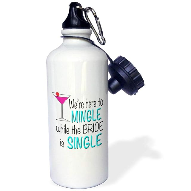 3dRose WeRe Here To Mingle While The Bride Is Single Sports Water Bottle 21 oz White