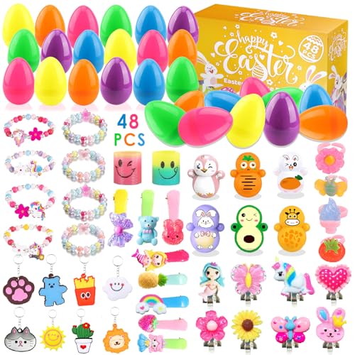 Acuiwer Huevos de Pascua Rellenos de Juguete para niñas 48 piezas Huevos Sorpresa con 48 Juguetes y Accesorios para niñas, Regalos de Fiesta de Pascua de Princesas