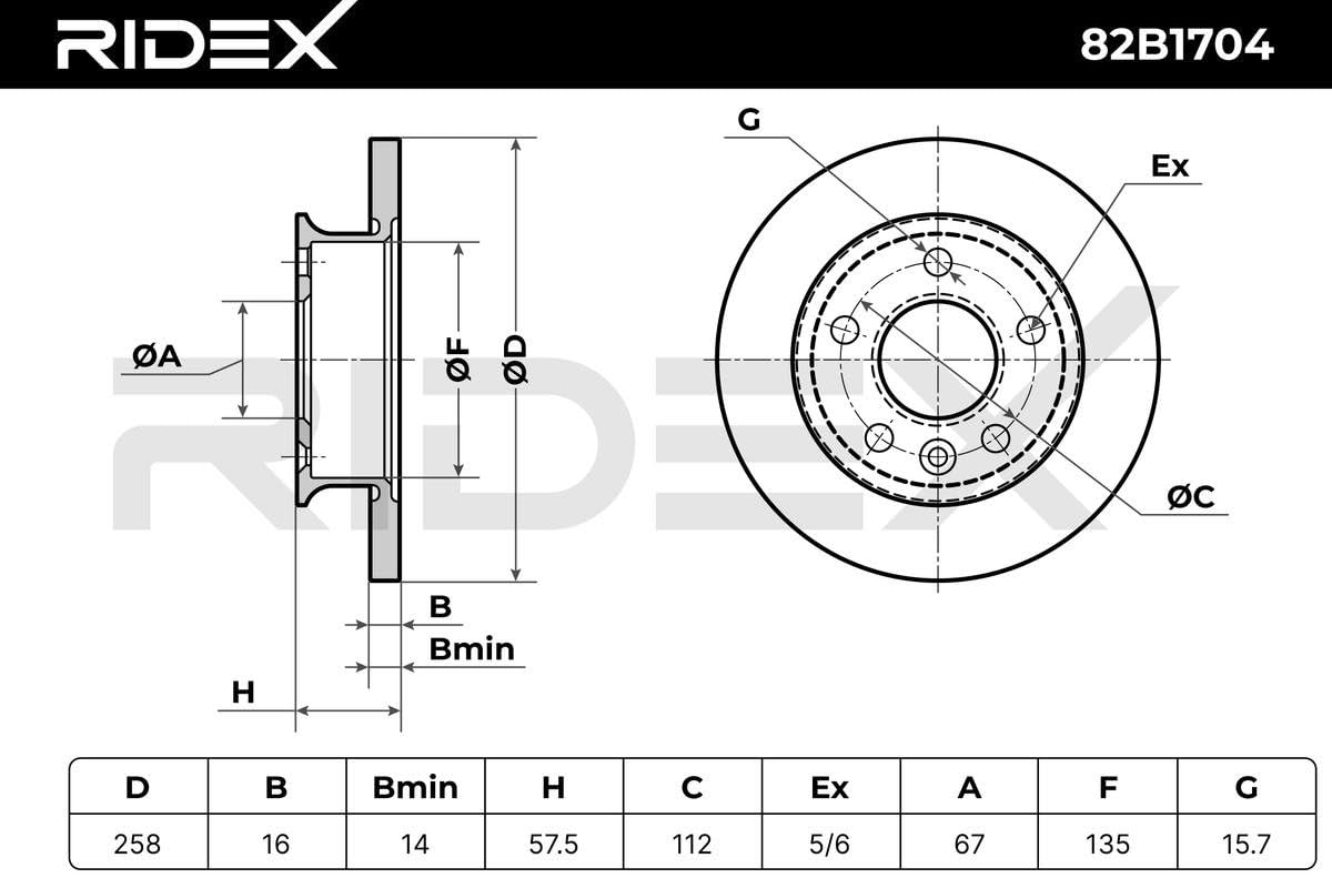 RIDEX 82B1704 Tarcza Hamulcowa przód 258mm Kompatybilny z VW Transporter T3 Van Transporter T3 Autobus Transporter T3 platforma/podwozie