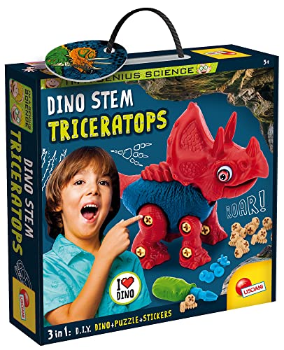 Liscianigiochi - I'm a Genius Science - Dinosaure A Assembler - Triceratops - Jeu De Construction - Puzzles Et Stickers Inclus - Jeu Educatif Et Scientifique - Pour...