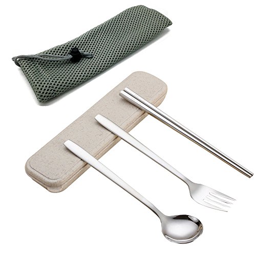 Chopsticks Spoon Fork Set Flatware Dinnerware Stainless Steel 304 with Travel Box