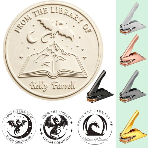 Custom Book Embosser Book Stamp Personalized Personal Library Embosser with Custom Text from The Library of Stamp(Including Dragons and Other Patterns)
