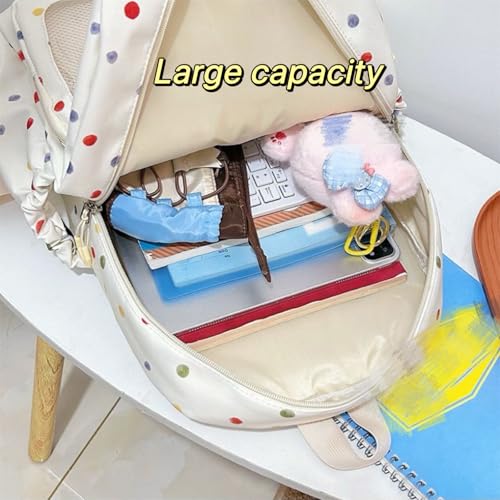 Colorful Polka Dot Backpack with Embroidered Dog Design - Waterproof Nylon Material and Transparent Layer (Scarf Puppy)2