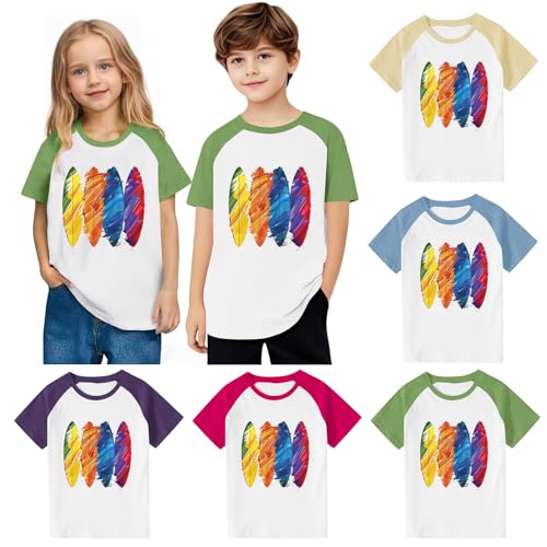 Girls Rainbow Print Cute Summer Tops Color Block Loose Raglan Crewneck T-Shirts Kids Basic Short Sleeve Tees for 3-14 Years2