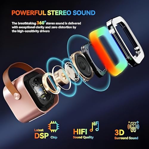 Image of SE HUB Bluetooth Speaker with Wireless Karaoke Mic 6Hrs Playtime Portable Vibrant RGB Lights, Voice Effects, Multi-Play Modes for Kids Birthday Gift Musical Toys for Boys, Girls & Adults- Pink