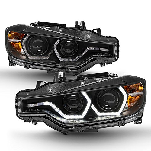 ACANII - For Black [F32 Style] 2012-2015 BMW F30 3-Series Sedan LED DRL Projector Headlights Headlamps Driver+Passenger
