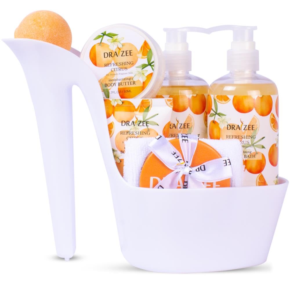 Spa Basket for Women 8 Pc Spa Gift Baskets for Women Citrus Scented Heel Shoe Bath and Body