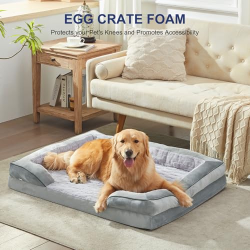 Image of FURTIME Orthopedic Dog Bed for Extra Large Dogs - XL Plus Waterproof Dog Sofa Beds, Supportive Foam Pet Couch Bed with Removable Washable Cover, Waterproof Lining and Nonskid Bottom, Light Grey