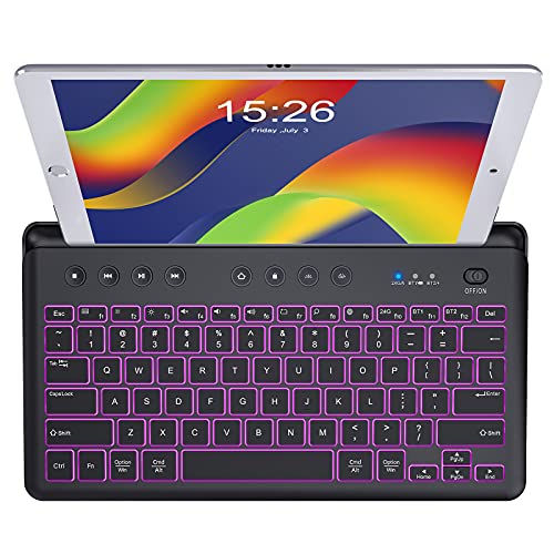 Fatelegend Multi Device Bluetooth Keyboard, 7-Color Backlit Wireless Keyboard Slim Rechargeable Silent, 8 Multimedia Keys for iOS Android Tablet Smartphone iPad iPhone Samsung Windows Mac