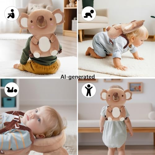Image of Baby Head Back Protector Backpack Toddler Safety Protector Cushion Pad Soft, Adjustable and Lightweight Design for Safe Walking and Crawling Toddlers Girls and Boys(Brown Koala)