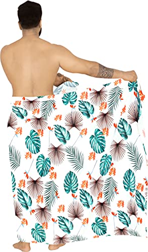 HAPPY BAY Men's Swimwear Cover Up Swim Wrap Beachwear Sarongs Beach Lava Lava Hawaiian Pareo Summer Long Sulu for Men One Size White - Main Image