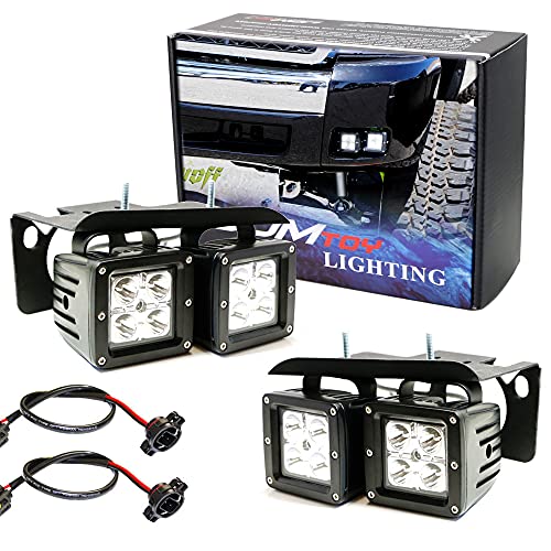 iJDMTOY LED Pod Light Fog Lamp Kit Compatible With 2007-14 Chevy Silverado 1500 2500 3500 HD, Includes (4) 20W High Power CREE LED Cubes, Foglight Location Mounting Brackets