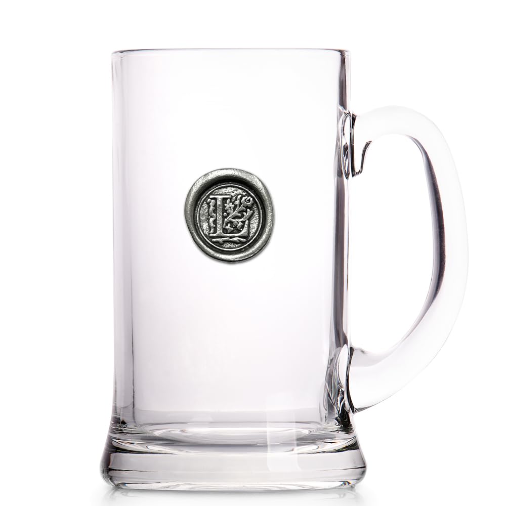 English Pewter Company Chope de bière en verre de 1 pinte de bière Monogram Initial Tankard - Cadeau personnalisé avec votre choix d'initiale (L) [MON012]