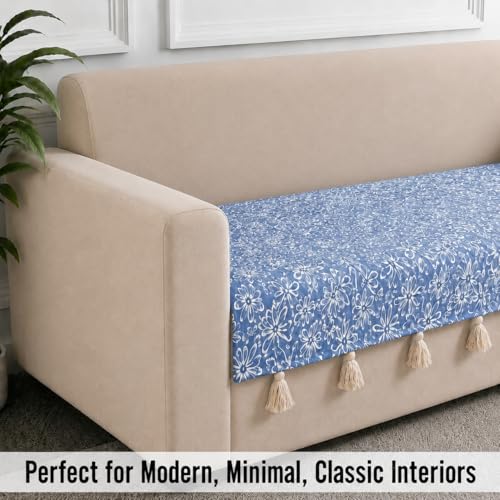 Image of STITCHNEST 'Verdant Phool Stories' 2 Seater Sofa Cover| Elegant Jacquard Fabric, Decorative Tassels, Washable & Durable for Modern Living