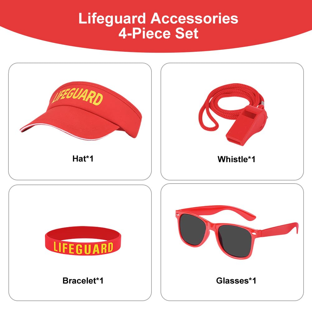 Alaoo Life Guard Costume Accessories Set, 4PCS Include Lifeguard Whistle - Image 4