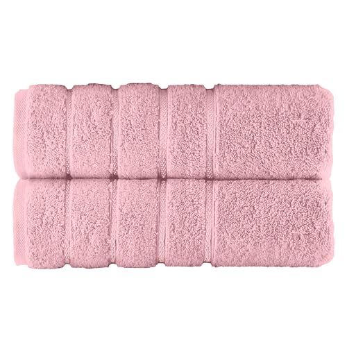 Image of Elegant Comfort 100% Turkish Cotton 4 Lines Viscose Stripe Luxury 2 Pack Bath Towel Set 27 x 54 Inch - Super Soft and Highly Absorbent Premium Hotel Spa Quality Towels for Bathroom Use, Dusty Rose