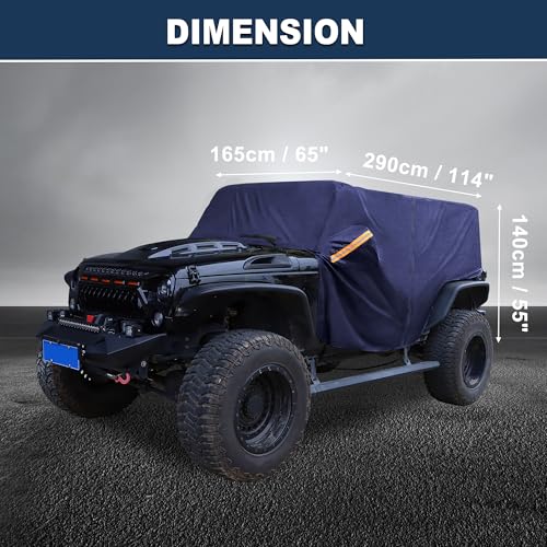 Image of Car Cover Waterproof All Weather with Driver Door Zipper for Jeep Wrangler JK JL Hardtop 4 Door 2007-2021 / Full Exterior Cover /Durable 210D Oxford Cloth / 1Pcs Navy Blue
