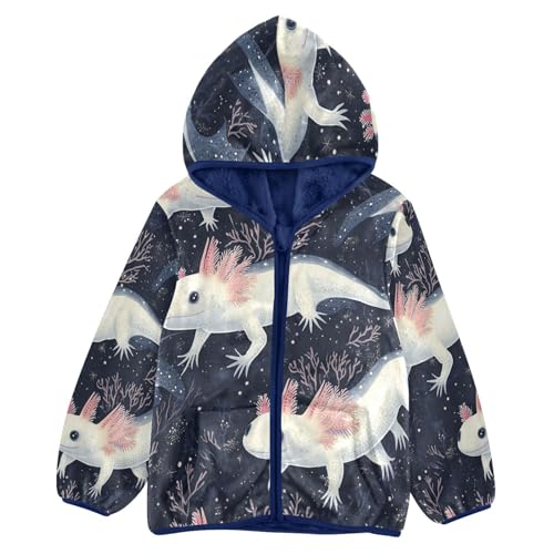 Cute Axolotl in Darkness Toddler Fleece Jacket Girl Boys Hooded Fleece Jacket Coat Warm Outwear Zip-up 3-10T