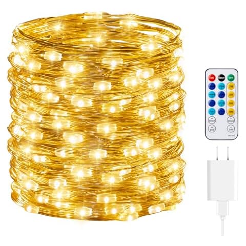 Minetom USB Fairy String Lights with Remote and Power Adapter, 66 Feet 200 Led Firefly Lights for Bedroom Wall Ceiling Christmas Tree Wreath Craft Wedding Party Decoration, Warm White Cover
