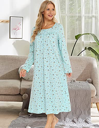 Image of Bloggerlove Nightgowns for Women Soft 100% Cotton House Dress Short /Long Sleeve Night Gowns Comfy Sleepwear S-3XL