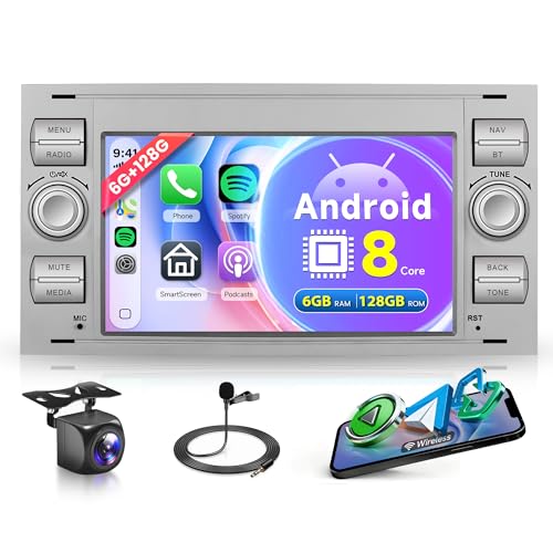 8 Core 6G+128G Android 15 Autoradio pour Ford Focus C-Max S-Max Kuga Fiesta Transit Fusion Mondeo Galaxy Connect Sans Fil Carplay Android Auto GPS Navi WiFi 7...