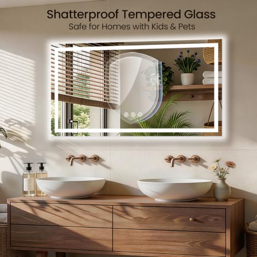 Image of 60x36 LED Bathroom Mirror with Anti-Fog, Backlit & Front Lit, Memory | Stepless Dimmable 3 Color CRI 95+ Shatterproof Tempered Glass ETL Listed for Safety Lighted Bathroom Vanity Mirror for Wall