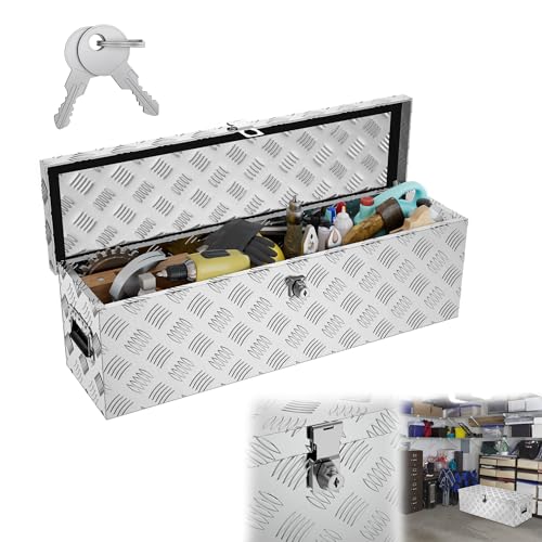YRHome 38L Aluminium WerkzeugkisteAlubox Aluminiumkiste Transportbox Deichselbox Für PKW Anhänger Mit Verriegelungssystem Sicherheitsgriffe 2...