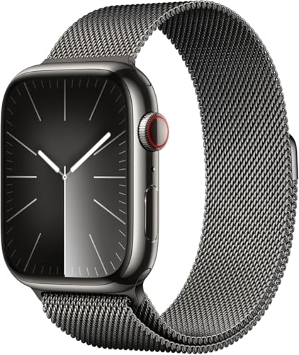 Image of Apple Watch Series 9 [GPS + Cellular 45mm] Smartwatch with Graphite Stainless Steel Case with Graphite Milanese Loop. Fitness Tracker, ECG Apps, Always-On Retina Display