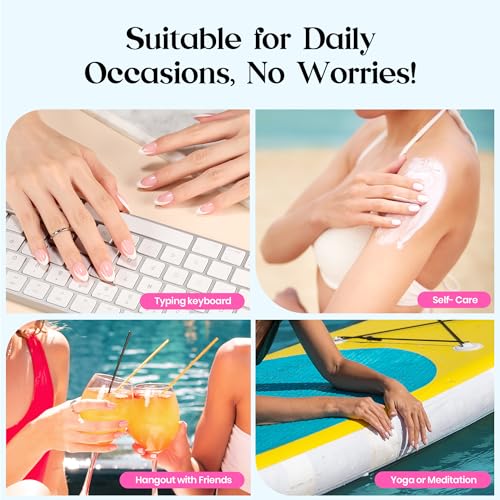 Image of Beetles Summer French Tip Press On Nails 224 Pcs 7 Colors, Neon Nails Medium Almond Classic Fake Nail Tips, Rainbow Soft Nail Gel False Nails Art DIY For Women