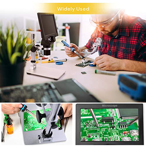 LCD Digital USB Microscope 7 inch HD Screen 1200X Magnification Camera Video Recorder with Rechargeable Battery,8 LED Lights for Soldering PCB Circuit Board Repair Coins Insect
