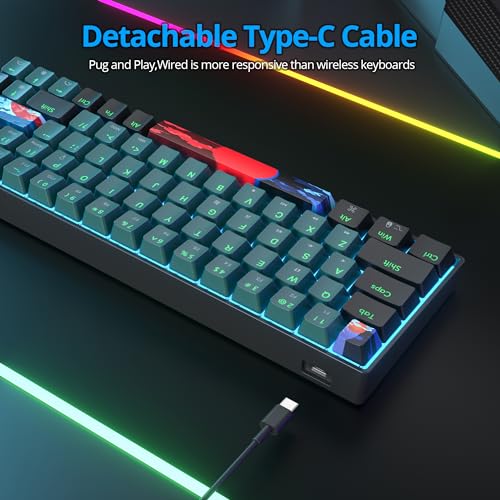 Image of Protable 60% Percent Gaming Keyboard Mechanical, Mini Compact Ice-Blue LED Backlit 68 Keys Wired Office Keyboard with Red Switch for Mac /Win /PS4 /PS5(68Green /red Switch)