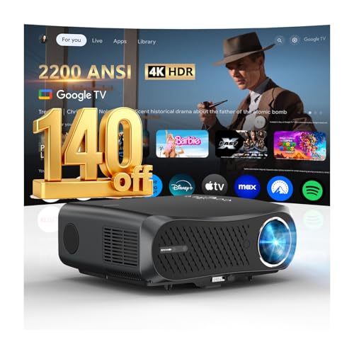 Image of 4K Ultra HD Google TV Projector for Daylight Viewing, 2200 ANSI 2025 Upgrade Daytime Smart Home Theater Projector with HDR, Dolby 2×30W Speakers NFC HDMI ARC WiFi6 Bluetooth5.4 for Indoor Movie Gaming