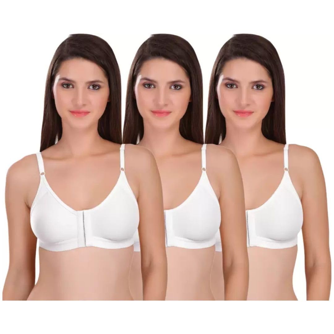 trendy indo Women's Cotton Brassiere | Non-Padded | Non-Wired | Moderate Coverage | Front Open, Deep Panel and Molded Cups Regular Bra | 3 Piece |-picture-19