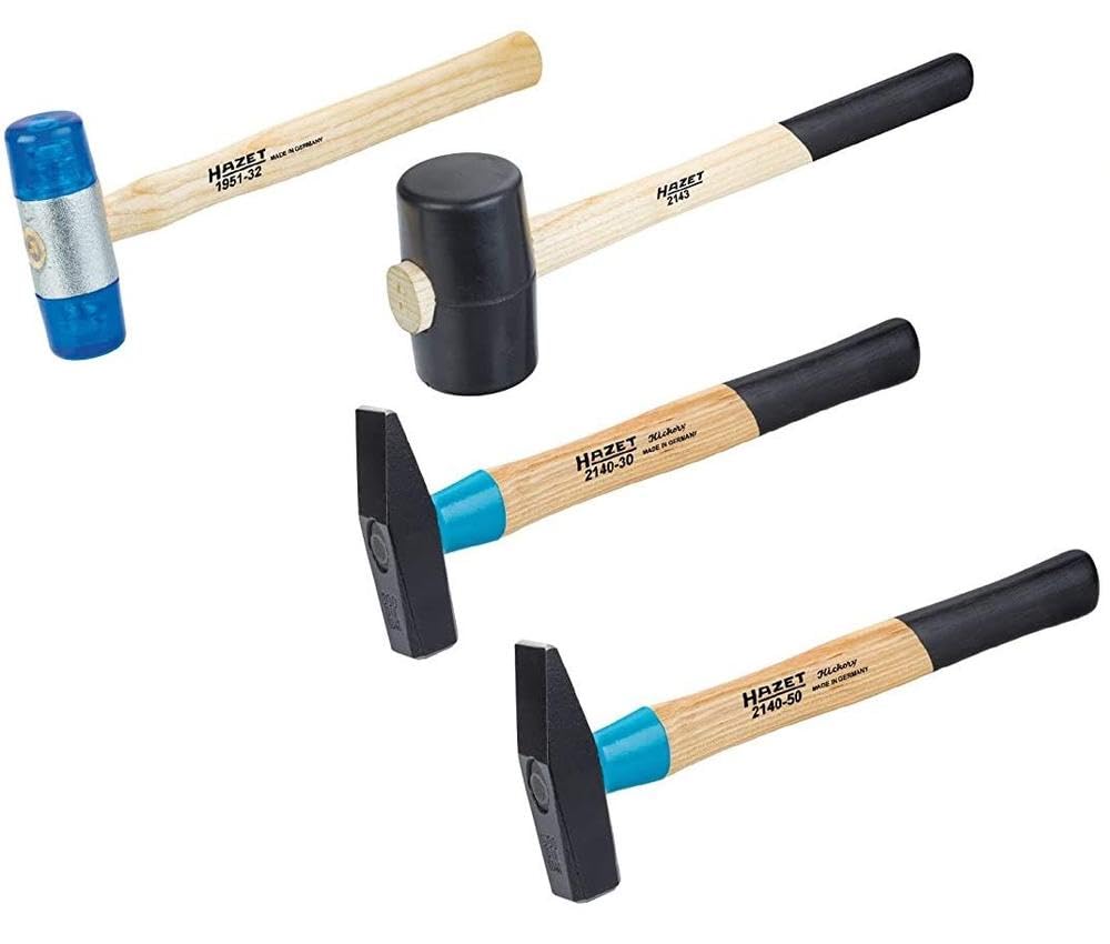 Hazet Colour Hammer Set 2140/4, 4 Pieces, Engineer's Hammer 300 G And 500 G, Plastic Hammer With Interchangeable Heads, Rubber Mallet, Longer Life Thanks To Bluguard